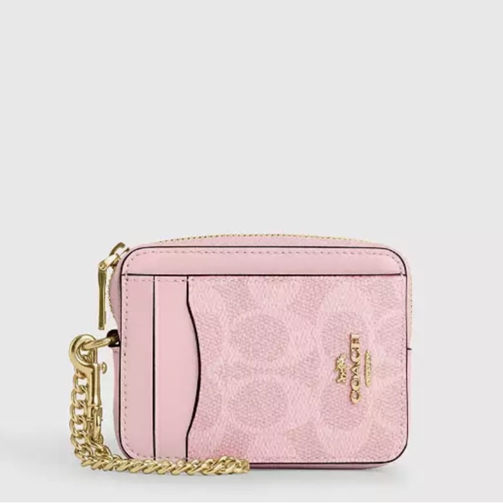 Coach Powder Pink Signature Canvas Card Case